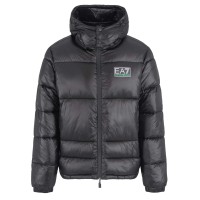 EA7 EMPORIO ARMANI BOMBER JACKET BLACK CON CAPPUCCIO E PATCH CON LOGO LETTERING	