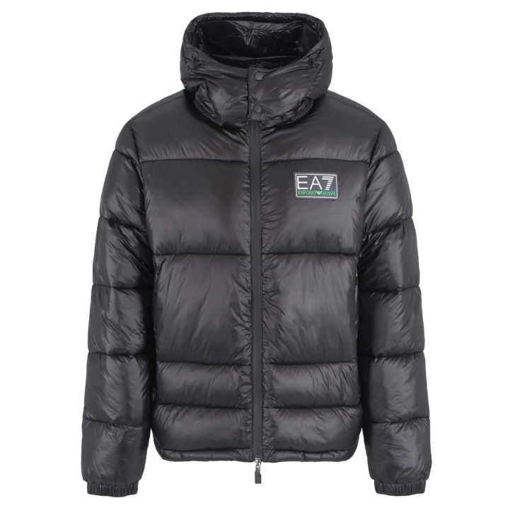 EA7 EMPORIO ARMANI BOMBER JACKET BLACK CON CAPPUCCIO E PATCH CON LOGO LETTERING	