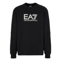 EA7 EMPORIO ARMANI FELPA GIROCOLLO IN MISTO COTONE BLACK CON LOGO LETTERING STAMPATO	