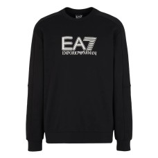 EA7 EMPORIO ARMANI FELPA GIROCOLLO IN MISTO COTONE BLACK CON LOGO LETTERING STAMPATO	