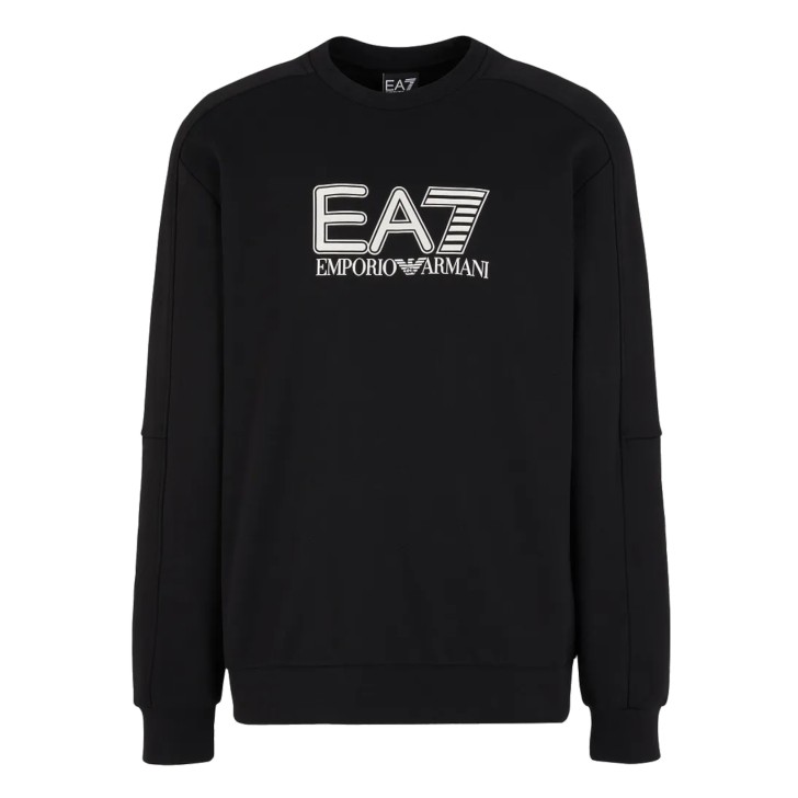 EA7 EMPORIO ARMANI FELPA GIROCOLLO IN MISTO COTONE BLACK CON LOGO LETTERING STAMPATO	