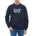 EA7 EMPORIO ARMANI FELPA GIROCOLLO IN MISTO COTONE BLUE CON LOGO LETTERING STAMPATO 