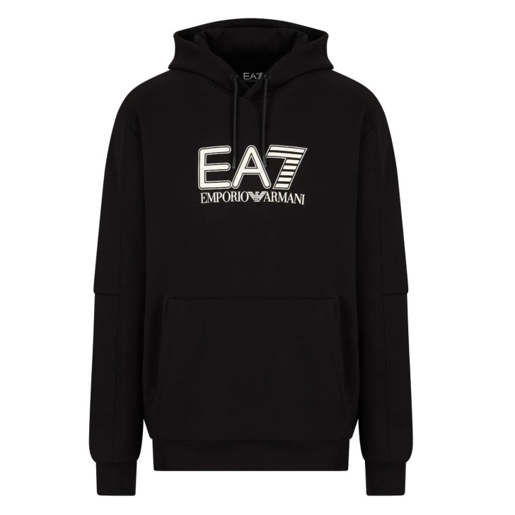 EA7 EMPORIO ARMANI FELPA CON CAPPUCCIO IN MISTO COTONE BLACK CON LOGO LETTERING	