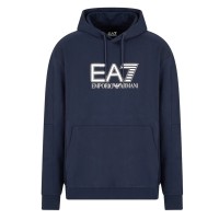 EA7 EMPORIO ARMANI FELPA CON CAPPUCCIO IN MISTO COTONE BLUE CON LOGO LETTERING 