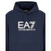 EA7 EMPORIO ARMANI FELPA CON CAPPUCCIO IN MISTO COTONE BLUE CON LOGO LETTERING 