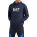 EA7 EMPORIO ARMANI FELPA CON CAPPUCCIO IN MISTO COTONE BLUE CON LOGO LETTERING 