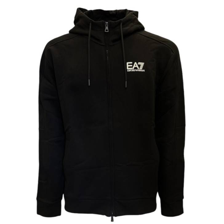 EA7 EMPORIO ARMANI FELPA FULL ZIP IN COTONE CON CAPPUCCIO BLACK 