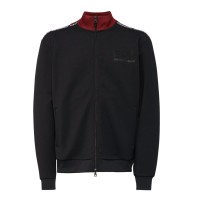 EA7 EMPORIO ARMANI FELPA A COLLO ALTO FULL ZIP BLACK CON LOGO LETTERING E BANDE BORDEAUX CON LOGO LETTERING	