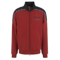 EA7 EMPORIO ARMANI FELPA A COLLO ALTO FULL ZIP BORDEAUX CON LOGO LETTERING E BANDE BLACK CON LOGO LETTERING