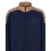 EA7 EMPORIO ARMANI FELPA A COLLO ALTO FULL ZIP BLUE CON LOGO LETTERING E BANDE BEIGE CON LOGO LETTERING	