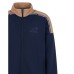 EA7 EMPORIO ARMANI FELPA A COLLO ALTO FULL ZIP BLUE CON LOGO LETTERING E BANDE BEIGE CON LOGO LETTERING	