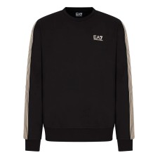 EA7 EMPORIO ARMANI FELPA GIROCOLLO BLACK IN MISTO COTONE RICICLATO ASV CON LOGO LETTERING GOLD