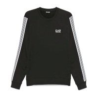 EA7 EMPORIO ARMANI FELPA GIROCOLLO BLACK IN MISTO COTONE RICICLATO ASV CON LOGO LETTERING WHITE