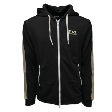 EA7 EMPORIO ARMANI FELPA FULL ZIP CON CAPPUCCIO BLACK IN MISTO COTONE RICICLATO ASV CON LOGO LETTERING GOLD