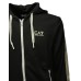 EA7 EMPORIO ARMANI FELPA FULL ZIP CON CAPPUCCIO BLACK IN MISTO COTONE RICICLATO ASV CON LOGO LETTERING GOLD