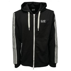 EA7 EMPORIO ARMANI FELPA FULL ZIP CON CAPPUCCIO BLACK IN MISTO COTONE RICICLATO ASV CON LOGO LETTERING WHITE