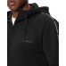 EA7 EMPORIO ARMANI FELPA FULL ZIP BLACK CON CAPPUCCIO E BANDE CON LOGO LETTERING WHITE 