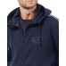 EA7 EMPORIO ARMANI FELPA FULL ZIP BLUE CON CAPPUCCIO E BANDE CON LOGO LETTERING WHITE	