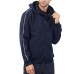 EA7 EMPORIO ARMANI FELPA FULL ZIP BLUE CON CAPPUCCIO E BANDE CON LOGO LETTERING WHITE	