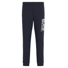 EA7 EMPORIO ARMANI PANTALONE JOGGER IN MISTO COTONE BLUE CON LOGO LETTERING STAMPATO WHITE 