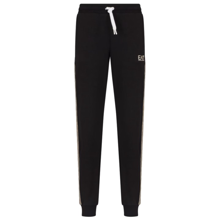 EA7 EMPORIO ARMANI PANTALONE JOGGER BLACK CON LOGO LETTERING GOLD 