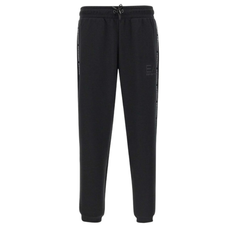 EA7 EMPORIO ARMANI PANTALONE JOGGER BLACK CON LOGO LETTERING E BANDE CON LOGO LETTERING	