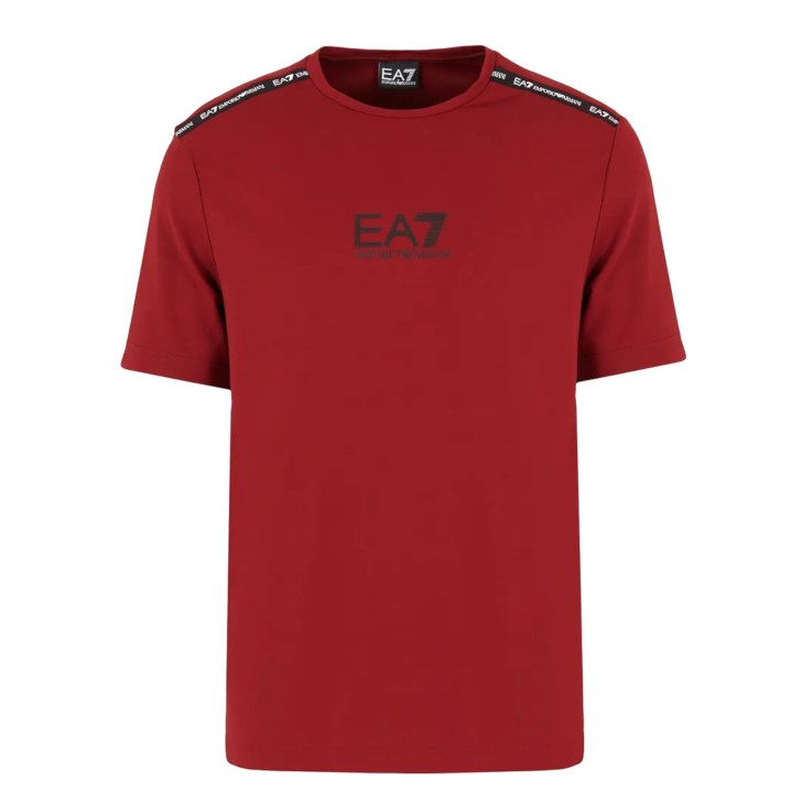 EA7 EMPORIO ARMANI T-SHIRT A MANICA CORTA BORDEAUX IN MISTO VISCOSA STRETCH CON LOGO LETTERING