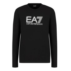 EA7 EMPORIO ARMANI MAGLIA A MANICA LUNGA IN COTONE BLACK CON LOGO LETTERING STAMPATO 