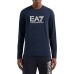 EA7 EMPORIO ARMANI MAGLIA A MANICA LUNGA IN COTONE BLUE CON LOGO LETTERING STAMPATO	