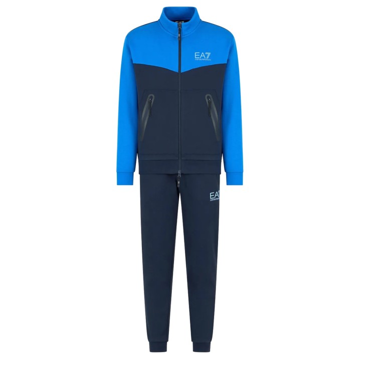 EA7 EMPORIO ARMANI TUTA COMPLETA IN MISTO COTONE BLUE E BLUETTE CON LOGO LETTERING	