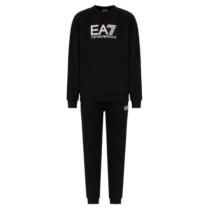 EA7 EMPORIO ARMANI TUTA COMPLETA IN MISTO COTONE BLACK CON LOGO LETTERING 