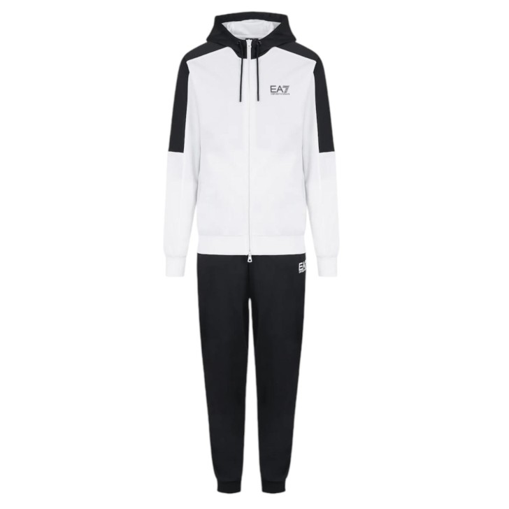 EA7 EMPORIO ARMANI TUTA COMPLETA IN TESSUTO TECNICO BLACK E WHITE CON LOGO LETTERING