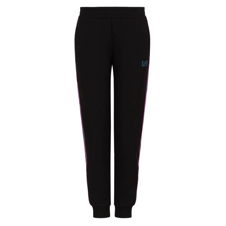 EA7 EMPORIO ARMANI PANTALONE JOGGER BLACK DYNAMIC ATHLETE IN TESSUTO TENICO NATURAL VENTUS7 CON BANDE CON LOGO LETTERING MULTICOLOR