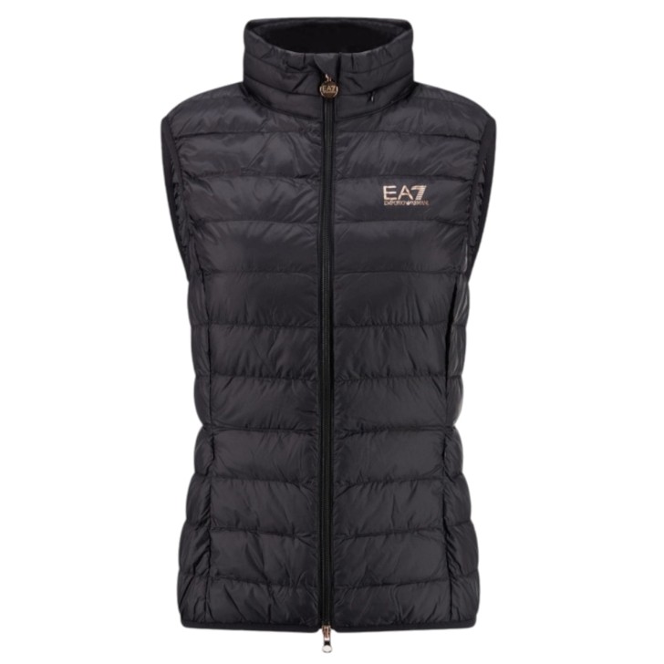 EA7 EMPORIO ARMANI GILET BLACK CON LOGO LETTERING ROSAGOLD 