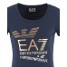 EA7 EMPORIO ARMANI T-SHIRT A MANICA CORTA IN COTONE BLUE CON MAXI LOGO LETTERING STAMPATO E IN STRASS 