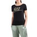 EA7 EMPORIO ARMANI T-SHIRT GIROCOLLO A MANICA CORTA BLACK IN COTONE STRETCH CON LOGO LETTERING RICAMATO E EFFETTO METAL GOLD