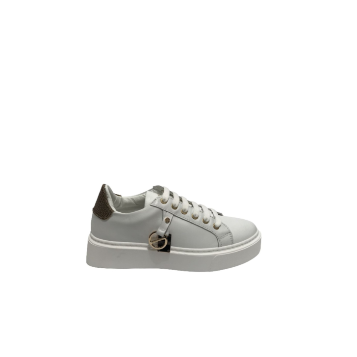 BORBONESE Sneakers donna in pelle con con inserto op nella parte laterale e logo lettering in oro 