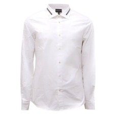 EMPORIO ARMANI CAMICIA SLIM FIT IN COTONE WHITE CON COLLO LOGO LETTERING 