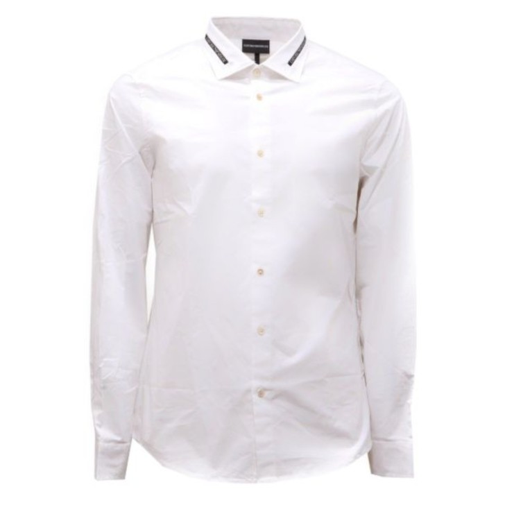 EMPORIO ARMANI CAMICIA SLIM FIT IN COTONE WHITE CON COLLO LOGO LETTERING 