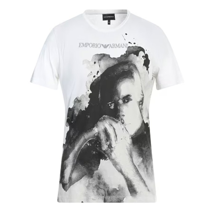 Emporio Armani T-shirt Bianca a manica corta in cotone con maxi stampa nella parte anteriore 