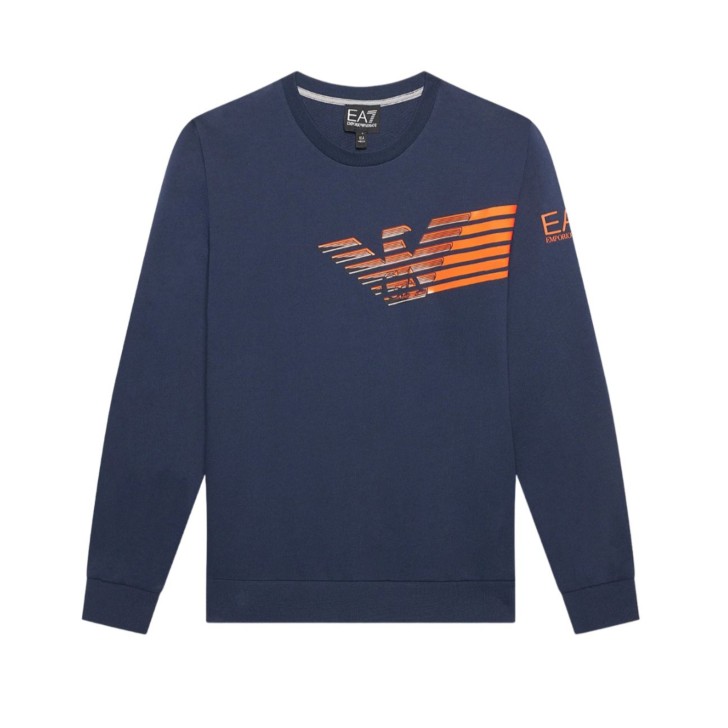 EA7 Emporio Armani Felpa Blu da Bambino con logo a contrasto 