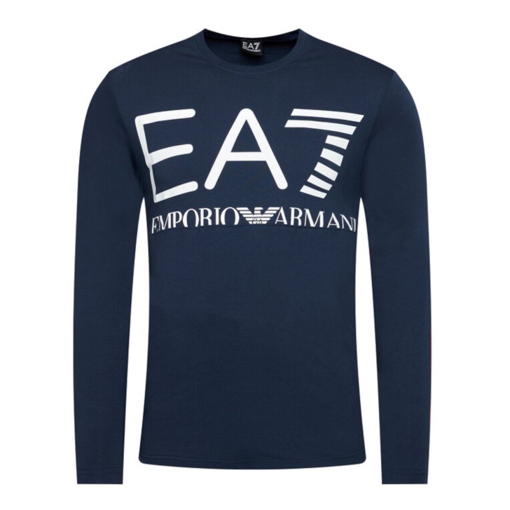 EA7 Emporio Armani Logo Series T-shirt Blu Navy a manica lunga da Uomo 