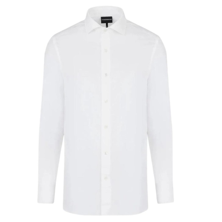 EMPORIO ARMANI CAMICIA REGULAR FIT WHITE IN COTONE CON LOGO EA EAGLE ALL OVER TONO SU TONO