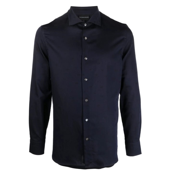 EMPORIO ARMANI CAMICIA REGULAR FIT BLU NAVY IN COTONE CON LOGO EA EAGLE ALL OVER TONO SU TONO	