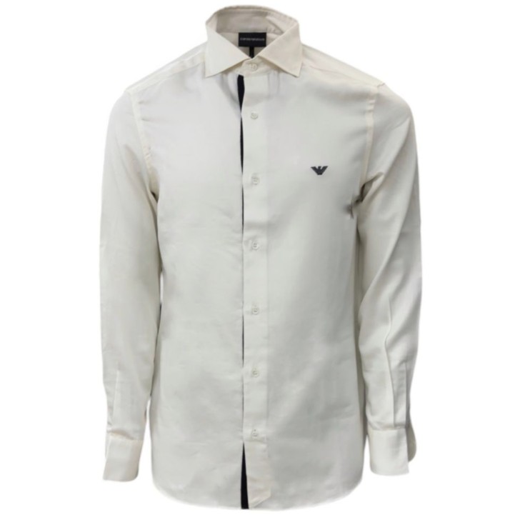 EMPORIO ARMANI CAMICIA WHITE REGULAR FIT CON LOGO EAGLE RICAMATO