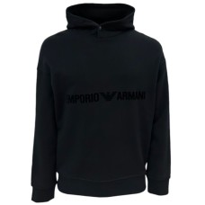 Emporio Armani Felpa nera con cappuccio e logo lettering