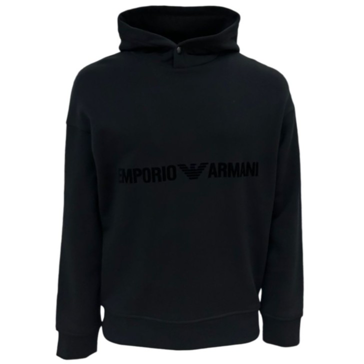 Emporio Armani Felpa nera con cappuccio e logo lettering