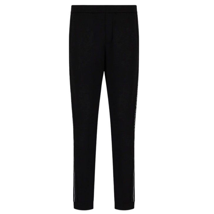 Emporio Armani Pantalone jogger nero in double jersey con bande laterali elastiche con logo Emporio Armani 