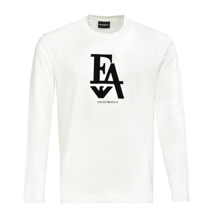 EMPORIO ARMANI MAGLIA A MANICA LUNGA WHITE CON LOGO LETTERING BLACK 