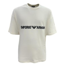 EMPORIO ARMANI T-SHIRT OVERSIZE A MANICA CORTA IN COTONE VANILLA CON LOGO LETTERING BLACK